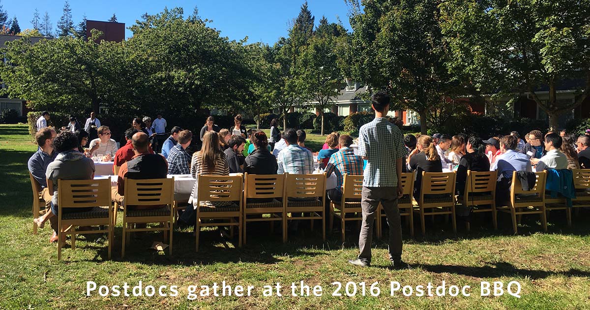 Postdocs gather at the 2016 Postdoc Appreciation BBQ