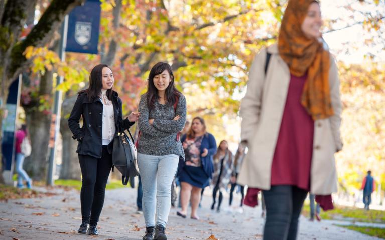 Students walking along Main Mall. Photo credit: Martin Dee / UBC Communications & Marketing