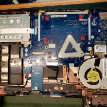 Here is a picture of the inside of a used laptop from a community repair event. We couldn't fix this one, but it was a good learning opportunity! Picture of Roorda, Esther
