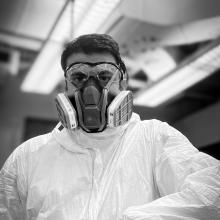 Thusitha Wijewardhana Rathnayake wearing protective lab gear